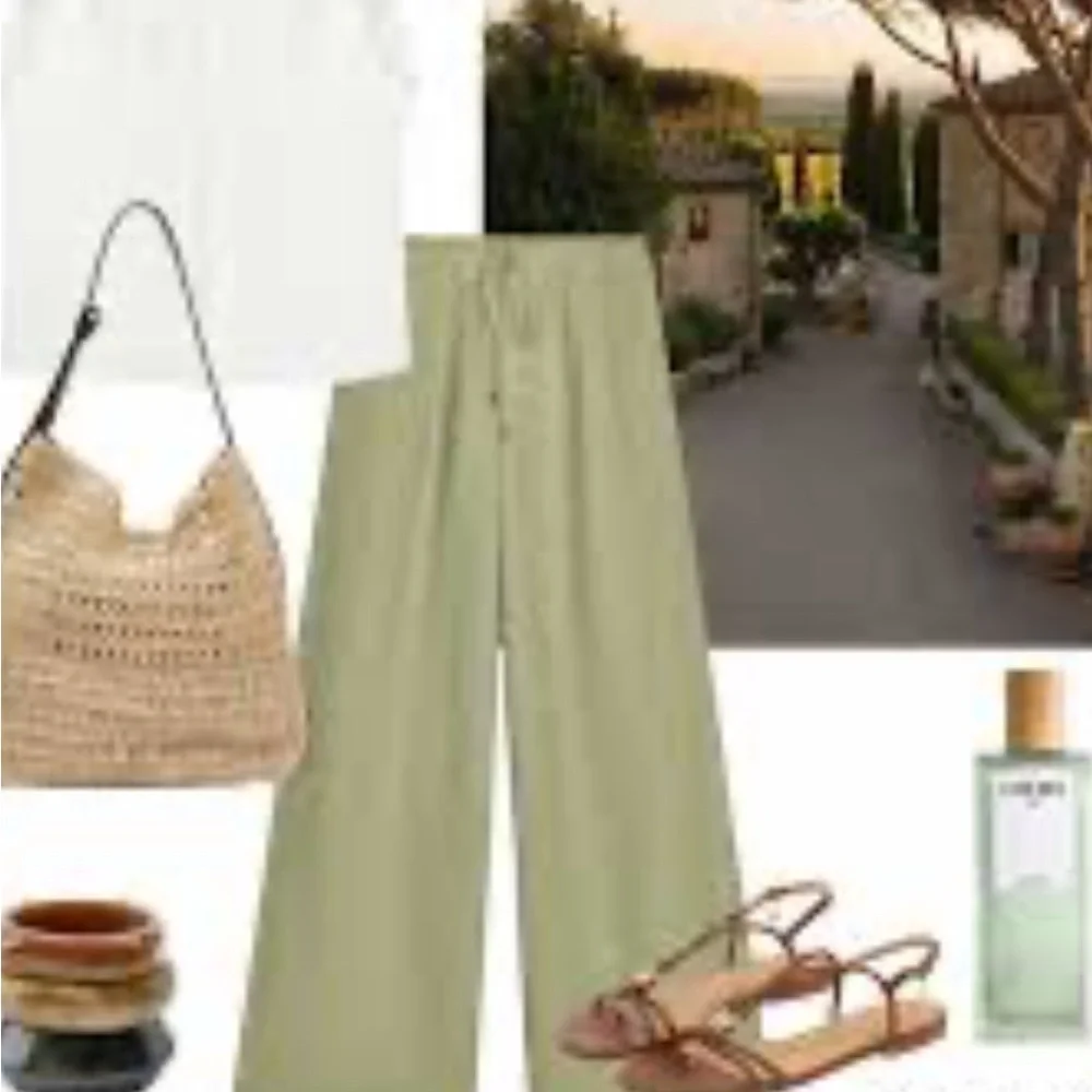 Zara Olive Green Wide Leg Pants - Picture 5 of 6